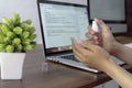 Work from home using Hand Sanitizer