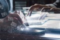 The concept of working on a computer while sending e-mail Royalty Free Stock Photo