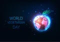 Concept of World Vegetarian Day with abstract glowing apple and world globe