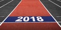 Concept for 2018 Year, Present on Start Line in Running Track at