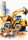 A Yellow Bull Truck Is Dumping Rubble. Generative AI