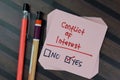 Concept of Yes Result with Conflict of Interest write on sticky notes isolated on Wooden Table Royalty Free Stock Photo