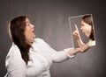 Concept of young girl telling off a woman