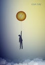 Concept of your time, man silhouette holds the clock like sun on the heavens sky, dreaming time, dreamland clock, shadow Royalty Free Stock Photo