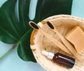 The concept of zero waste. bamboo toothbrush, solid shampoo Royalty Free Stock Photo