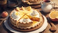 Zesty Delight Lemon Juice Infused Peach Pie on National Peach Pie Day.AI Generated