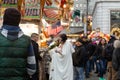 Conceptaul pre wedding photos of couple at food truck selling burgers in New York City