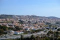 Panoramic city view from park in Malaga, Conception garden, jardin la concepcion in Malaga, Spain, botanical garden Royalty Free Stock Photo