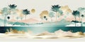 Conception of vacation and travel. Sea and palms on the beach. Beautiful illustration picture. Generative AI