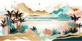 Conception of vacation and travel. Sea and palms on the beach. Beautiful illustration picture. Generative AI