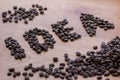 Conceptional sign IDEA drawn among roasted brown coffee beans