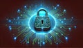 A conceptrepresenting data and privacy by a glowing digital padlock surrounded by pixelated particles Royalty Free Stock Photo