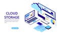 Concepts Cloud storage. Header for website with Computer, laptop, smartphone on white background. Design for Landing Royalty Free Stock Photo