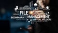 Concepts of File Management and Cloud Storage with Words and Icons Representing Synchronization, Backup, and Virtual Royalty Free Stock Photo
