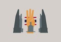 Concepts of three finger salute and democracy monument in Thailand