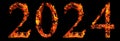 Conceptual 2024 year made of burning font on black background. An abstract 3D illustration as a metaphor for future Royalty Free Stock Photo