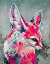 Oil fox portrait painting in multicolored tones. Conceptual abstract painting of a fennec muzzle. Closeup of a painting