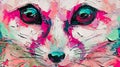Oil fox portrait painting in multicolored tones. Conceptual abstract painting of a fennec muzzle. Closeup of a painting