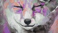 Oil fox portrait painting in multicolored tones. Conceptual abstract painting of a fennec muzzle. Closeup of a painting