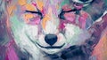 Oil fox portrait painting in multicolored tones. Conceptual abstract painting of a fennec muzzle. Closeup of a painting