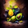 Conceptual abstract picture of fresh avocados on stone