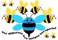 Conceptual Acceptance Bee Different Bee Yourself Illustration with Bumblebees Isolated on White with Clipping Path