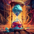 Conceptual acrylic painted colourful hourglass clock