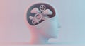 Human head with gears and clouds inside, 3D render Royalty Free Stock Photo