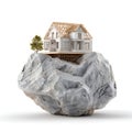 House on rock: architectural design, construction, foundation, home, and stability concept on transparent background Royalty Free Stock Photo