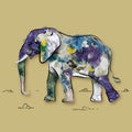 Conceptual art collage with painted animal elephant filled with garbage and plastic waste. Pollution, saving environment