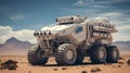 Futuristic all-terrain vehicle exploration in a desert landscape. concept art of advanced technology design. imaginative Royalty Free Stock Photo