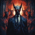 Satanic figure in a suit, artistic concept. AI generation