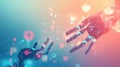 Conceptual background image with 3D rendering robot hand touching media screen Royalty Free Stock Photo