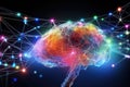 Conceptual background image with human brain and connection lines. 3d rendering, holographic future\'s human connecting the Royalty Free Stock Photo