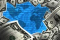 money ,worldmap and binarycode Royalty Free Stock Photo