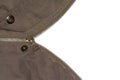 Close-up of partly open zip on a brown-green jacket