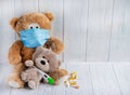 Conceptual background of viral diseases in children. Temperature, runny nose, flu, coronovirus. Children`s clinic for the Royalty Free Stock Photo