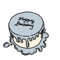 Conceptual Blue Birthday Cake with Happy Birthday Typography