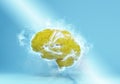 Conceptual of brainstorm, Brain yellow in blue background and lightning. super-brain, 3d rendering