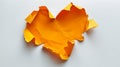 Orange paper heart, torn edges, symbol of broken love. Simple, vibrant, emotional concept. Ideal for greeting cards Royalty Free Stock Photo