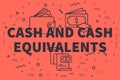 Conceptual business illustration with the words cash and cash equivalents