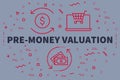Conceptual business illustration with the words pre-money valuation