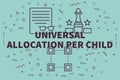 Conceptual business illustration with the words universal allocation per child