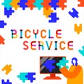 Sign displaying Bicycle Service. Business overview creating a name that identifies and differentiates a product Lady