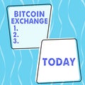 Conceptual caption Bitcoin Exchange. Business concept combines traditional classroom lessons with online teaching Woman