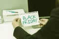 Conceptual caption Black Friday. Business overview a day where seller mark their prices down exclusively for buyer