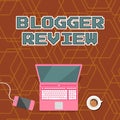 Conceptual caption Blogger Review. Word Written on making a critical reconsideration and summary of a blog Laptop