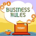 Conceptual caption Business Rules. Business overview a specific directive that constrains or defines a business Hand
