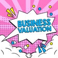 Conceptual caption Business Valuation. Word for determining the economic value of a whole business