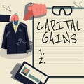 Conceptual caption Capital Gains. Internet Concept Bonds Shares Stocks Profit Income Tax Investment Funds Hands Holding